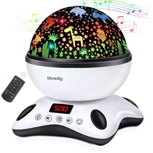 Moredig Sternenhimmel Projektor Kinder, Nachtlicht Baby mit Musik 360° Rotation + 12 Beruhigende Musik + 8 Romantische Licht