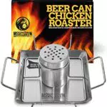Mountain Grillers Brathähnchen-Bräter aus Edelstahl - Bierdose für Hähnchengrill - Grillzubehör für Barbecue - BBQ Accessoire mit 4 Gemüsespießen