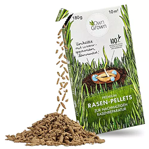 Nachsaat Rasen Pellets: Rasensamen Schnellkeimend mit Schutzmantel 180g à 10m Sport und Spielrasen Rasen Samen Rasen Nachsaat von OwnGrown