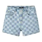name it Girl's NLFCHECKIZZA DNM HW MOM Shorts, Medium Blue Denim/Checks:Checks