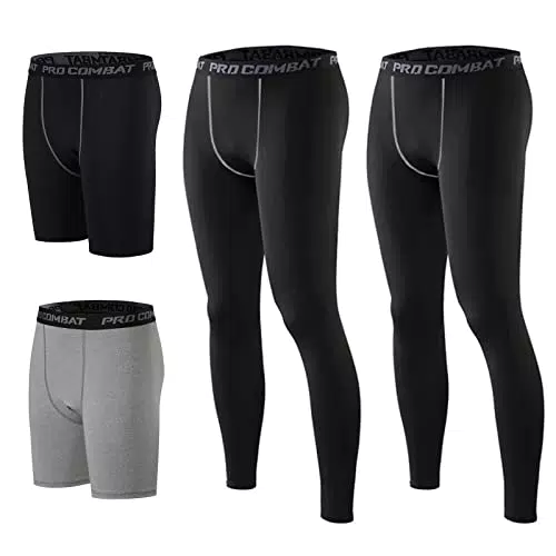 Odoland 4er-Pack Herren-Kompressionshose, Schwarz/Grau/X