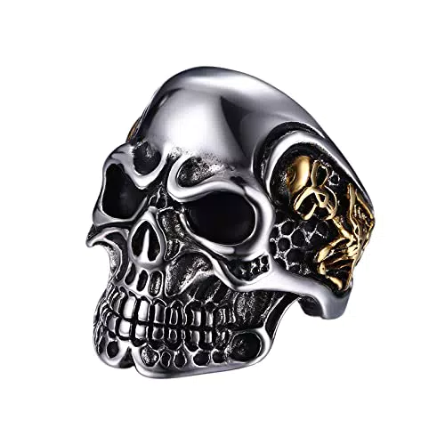OIDEA Herrn/Damen Ringe Schwarz mit Skull-Persönlichkeit aus hochwertige Edelstahl Totenkopf Gotik Punk Rock Stil 54