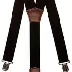 Olata Extra Breite Herren Hosenträger Y-Form mit Braun Leder 5 cm. Schwarz
