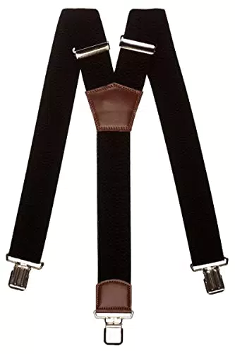 Olata Extra Breite Herren Hosenträger Y-Form mit Braun Leder 5 cm. Schwarz