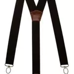 Olata Extra Breite Herren Hosenträger Y-Form mit Braun Leder und Karabinerhaken 4 cm. Schwarz