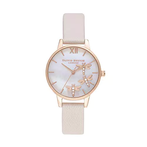 Olivia Burton Analog Quarzuhr für Damen mit Pinkes Lederarmband - OB16GB01