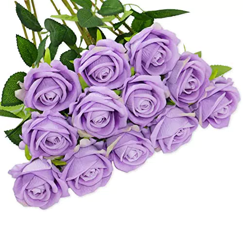 Olrla Künstliche Rose Lila 12 Stück, Einzelstiel lebensecht künstliche Rose aus Samt für Hochzeitssträuße