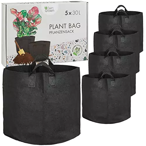 OwnGrown Pflanzsack 30l Set : 5x30l Pflanzen Tasche für Balkon und Kübelpflanzen Kartoffel Pflanzsack Pflanztasche Balkon Pflanzkübel 30l Pflanzgefäße für Draussen