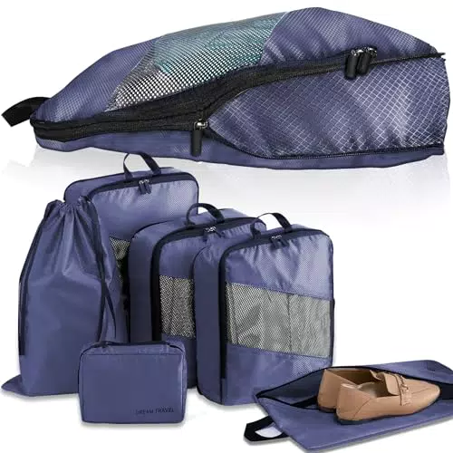 Packing Cubes Compression, 6-teilig Kompressions Packwürfel Koffer Organizer für Rucksack & Koffer Ultraleicht Erweiterbar Kofferorganizer Reise Würfel
