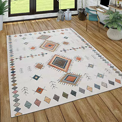 Paco Home Teppich Wohnzimmer Kurzflor Geometrisches Muster Skandi Boho Modern Style