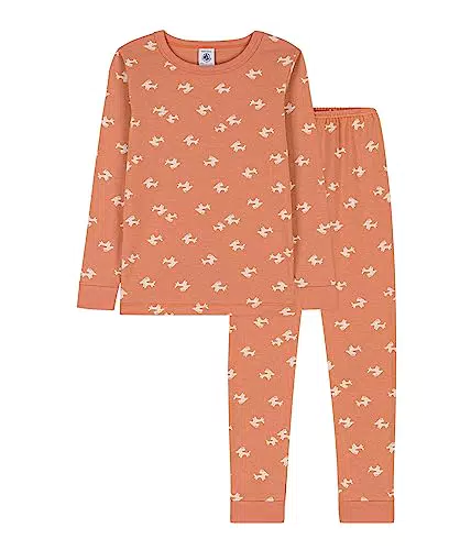 Petit Bateau Mädchen Pyjama, Rosa Sienna / Weiss Avalanche