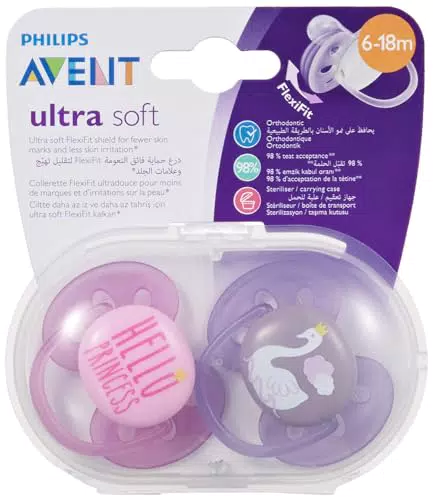 Philips Avent Ultra Soft Schnuller, 2er-Pack BPA-freier Schnuller für Babys von 6 bis 18 Monaten