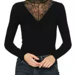 PIECES Damen Pcsiri Ls T-Neck Noos Top, Schwarz, M EU