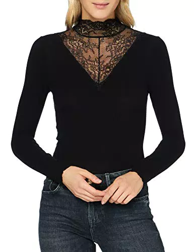 PIECES Damen Pcsiri Ls T-Neck Noos Top, Schwarz, M EU