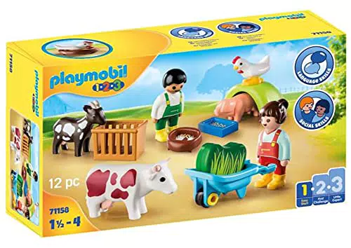 PLAYMOBIL 1.2.3 71158 Spielspaß auf dem Bauernhof, Lernspielzeug & Motorikspielzeug für Kleinkinder
