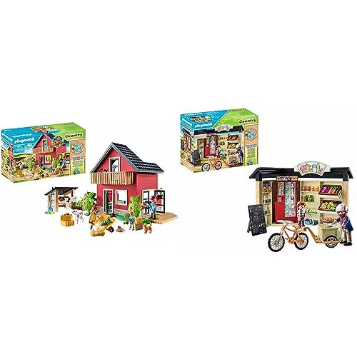 PLAYMOBIL Country 71248 Bauernhaus mit Wohn- und Schlafbereichen & Country 71250 24-Stunden-Hofladen