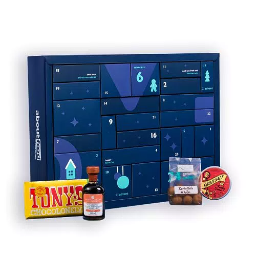 Premium Adventskalender 2023 von aboutfood mit 24 hochwertigen Koch-Produkten