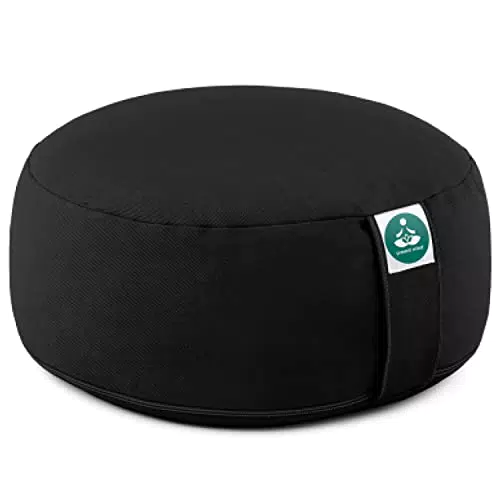 Present Mind Tiefschwarz Rund Zafu Yoga Kissen für Yin Yoga gemacht aus Baumwolle Füllung - 100% Natürliches Yoga Block Made in EU mit Bezug Waschbar