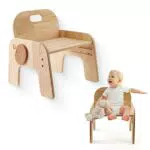 Promise Babe Kindersessel 1 2 3 Jahr, Holz Tritthocker Kleine Kinder Sitzbank mit Lehne Niedrig Kleine Holz Lernstuhl Baby Sessel Kids Chair Höhe 3 Höhe Einstellbar Schuhbank Baby Junge Mädchen