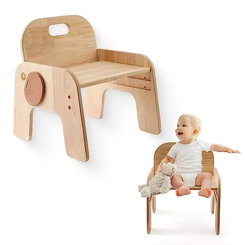 Promise Babe Kindersessel 1 2 3 Jahr, Holz Tritthocker Kleine Kinder Sitzbank mit Lehne Niedrig Kleine Holz Lernstuhl Baby Sessel Kids Chair Höhe 3 Höhe Einstellbar Schuhbank Baby Junge Mädchen