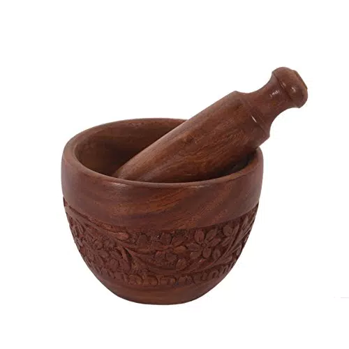 purpledip Holz Mörser und Stößel Schleifstifte Schüssel-Set Knoblauch Crusher