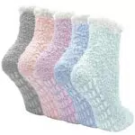 PUTUO Kuschelsocken für Damen Flauschige Socken: Warme Winter Stoppersocken mit Noppen für Frauen Haussocken Bettsocken Plüschsocken Wintersocken antirutsch 5 Paar 35-41