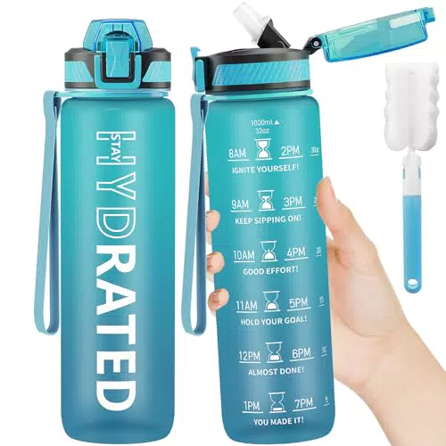 QLUR Trinkflasche, 1L BPA-Frei Tritan Wasserflasche mit Strohhalm
