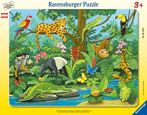 Ravensburger Kinderpuzzle - 05140 Tiere im Regenwald - Rahmenpuzzle für Kinder ab 3 Jahren