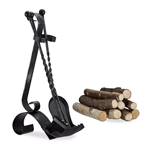 Relaxdays Gusseisen, schwarz Kaminbesteck antik, 4-TLG Kamingarnitur mit Schaufel