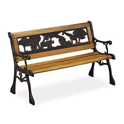 Relaxdays Kinder Gartenbank, Afrika Tier-Motiv, 50 kg Traglast