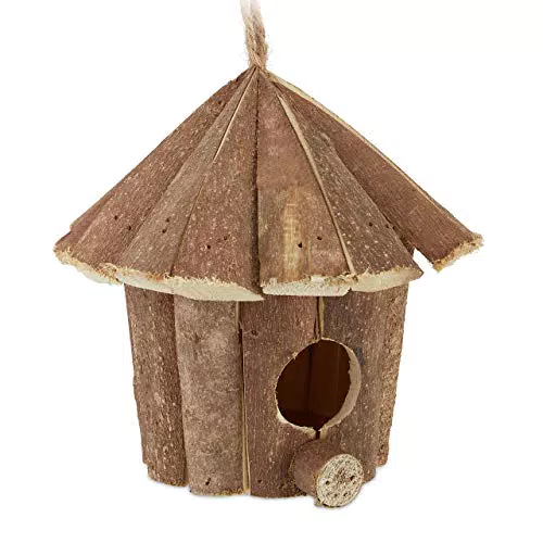 Relaxdays Mini Vogelhaus, Deko zum Aufhängen, unbehandeltes Holz