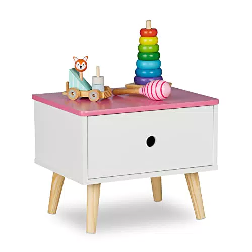 Relaxdays Nachttisch Kinder, mit Schublade, HBT 31 x 38 x 30 cm