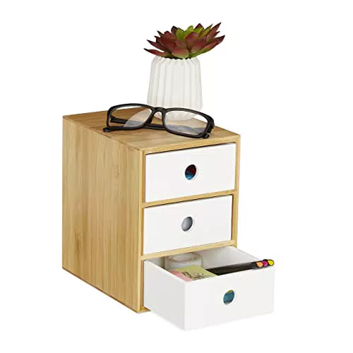 Relaxdays Schreibtisch Organizer, 3 Schubfächer, Bambus & MDF