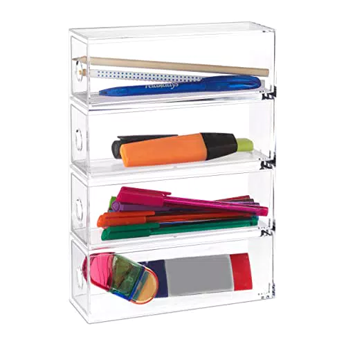 Relaxdays, transparent Make Up Organizer Acryl, 4 Schubladenboxen