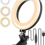 Ringlicht für Monitor 6.3 Ringleuchte 3 Lichtfarben+10 Helligkeiten 360°drehbar Tischringlicht mit Federclip festklemmbar für YouTube Live-Stream Selfie Portrait Volg Schminken