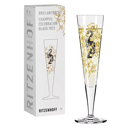 RITZENHOFF 1079013 Champagnerglas 200 ml Brillantnacht Champagner 2023 Designerstück mit Echt-Gold Made in Germany