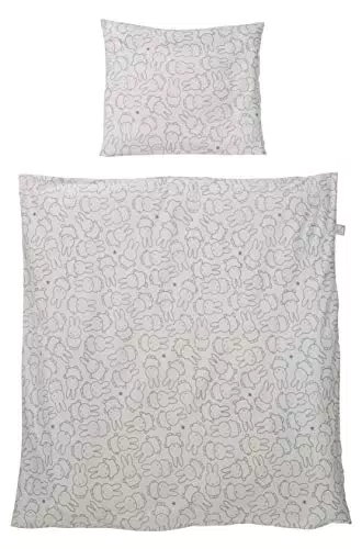 roba Babybettwäsche Miffy 80 x 80 cm - Bettwäsche Set für Babybett & Beistellbett - Hasen Motiv - Bettbezug 80x80 & Kissenbezug 40x35 cm - Grau