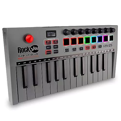RockJam Go 25 Key USB & Bluetooth MIDI Keyboard Controller With 8 Backlit Drum Pads