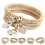 routinfly Armbänder Damen 3PCS, Mehrschichtige Armbänder - Gold/Rose Gold Mais Kette Armband für Frauen Herz Geformt Stretch Armband mit Charm für MäDchen Freunde Geschenk Schmuck-Sets