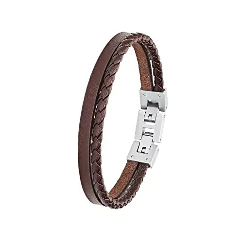 s.Oliver Armband Edelstahl Leder Herren Armschmuck, 20+1