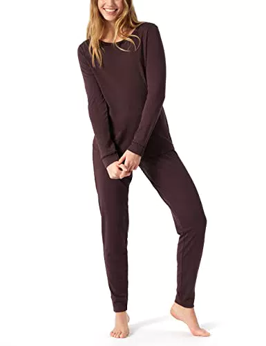 Schiesser Damen Schlafanzug Lang 1 Pyjamaset, Burgund-rot