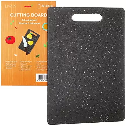 Schneidebrett Kunststoff Groß: hochwertiges Kunststoff Frühstücksbrettchen Schneidebrett schwarz spülmaschinenfest Schneidebrett groß 30x20cm BPA frei Cutting Board Küchen Gadgets von LIVAIA