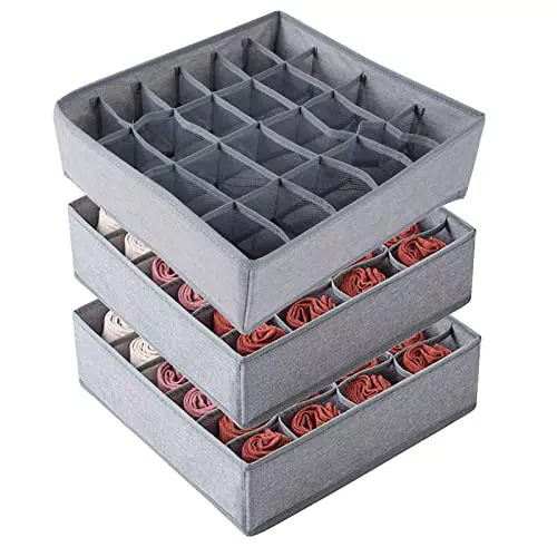SCLLNDA 3 Stück Aufbewahrungsboxen für Socken und Unterwäsche 24 Zellen Schublade Organizer Unterwäsche Organizer Schubladen Ordnungssystem für Socken Krawatten Gürtel Zubehörteile