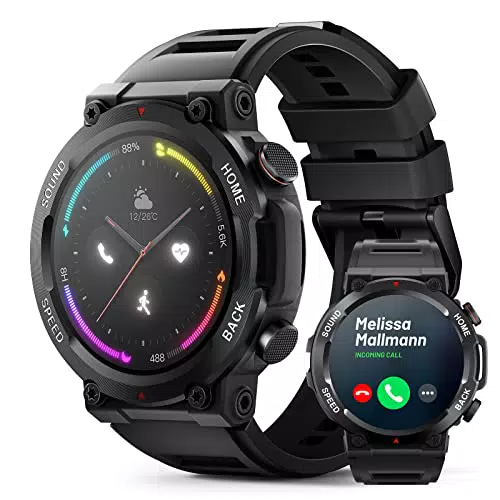 Smartwatch Herren, Fitness Tracker 1, 39 Zoll Touchscreen Smartwatch Herren mit Telefonfunktion Schrittzähler Herzfrequenz Schlafmonitor Pulsmesser