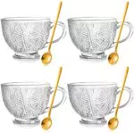 SOUJOY 4 Stück Glas-Kaffeebecher mit Griff, 473 ml