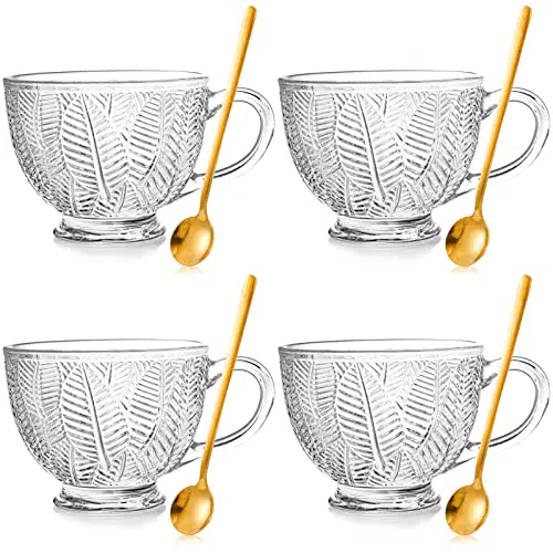 SOUJOY 4 Stück Glas-Kaffeebecher mit Griff, 473 ml