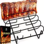 Spare Ribs Halter für Smoker - BBQ Rib Rack für Gas- oder Kohlegrill - Antihaftbeschichtete Sparerips Halterung zum Grillen & Barbecue - Für 5 Baby-Rippchen - Schwarz
