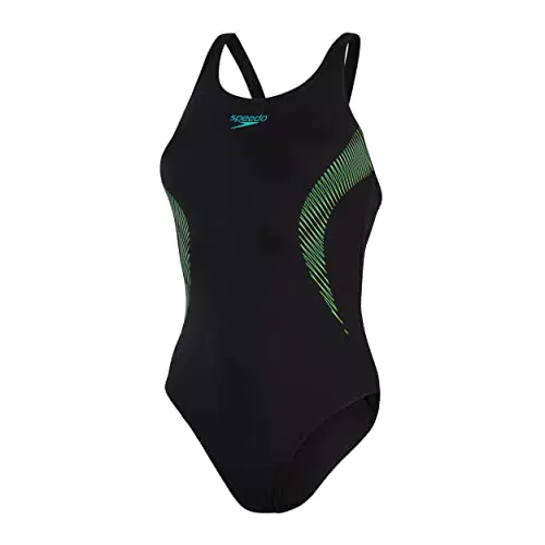 Speedo Placement Muscleback Badeanzug für Damen, Schwarz/Blau