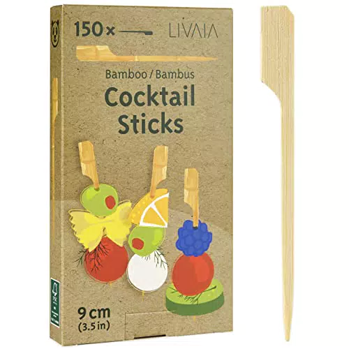 Spieße Fingerfood: 150x Bambus Fingerfood Spieße und Cocktail Sticks 9cm Cocktailspieße für Cocktail Gläser Partypicker Holz Partypicker Bambus und Holzspieße Fingerfood LIVAIA Bambus Spieße