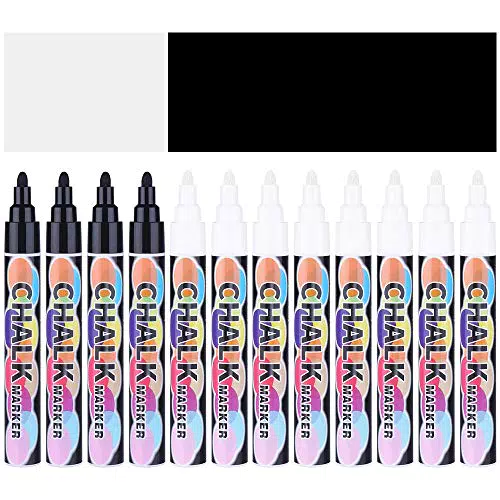 SUPERSUN Radierbare Kreidemarker für Tafel, 8 weiße und 4 schwarze Kreidemarker für Whiteboard
